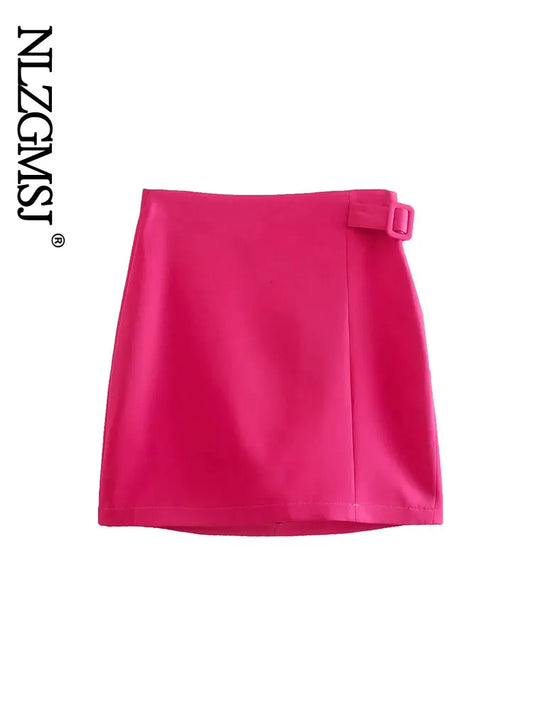 Nlzgmsj 2023 Women Office Wear Hot Pink Pencil Mini Skirt Women Vintage High Waist Back Zipper Female Skirts 202305